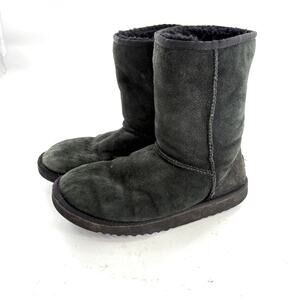 Ugg Classic Short Boots 7 Black Booties Shearling Fur Suede